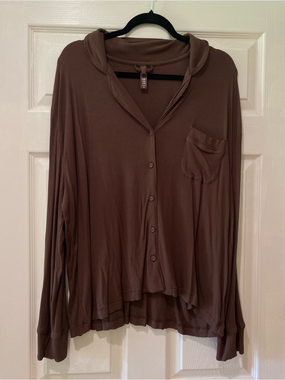 SKIMS Soft Lounge Ribbed Button Down Sleep Shirt Cocoa Brown 2X NWOT